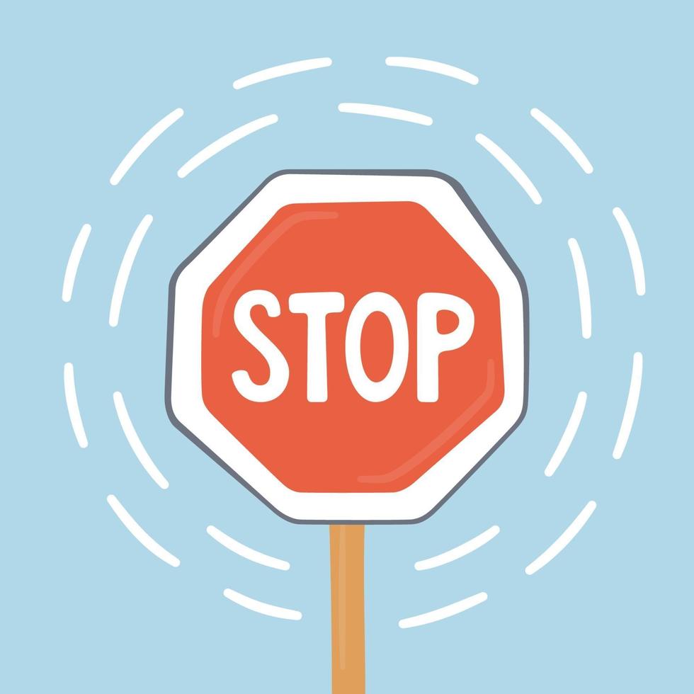 Stop red road sign on blue background. Stop action symbol. vector