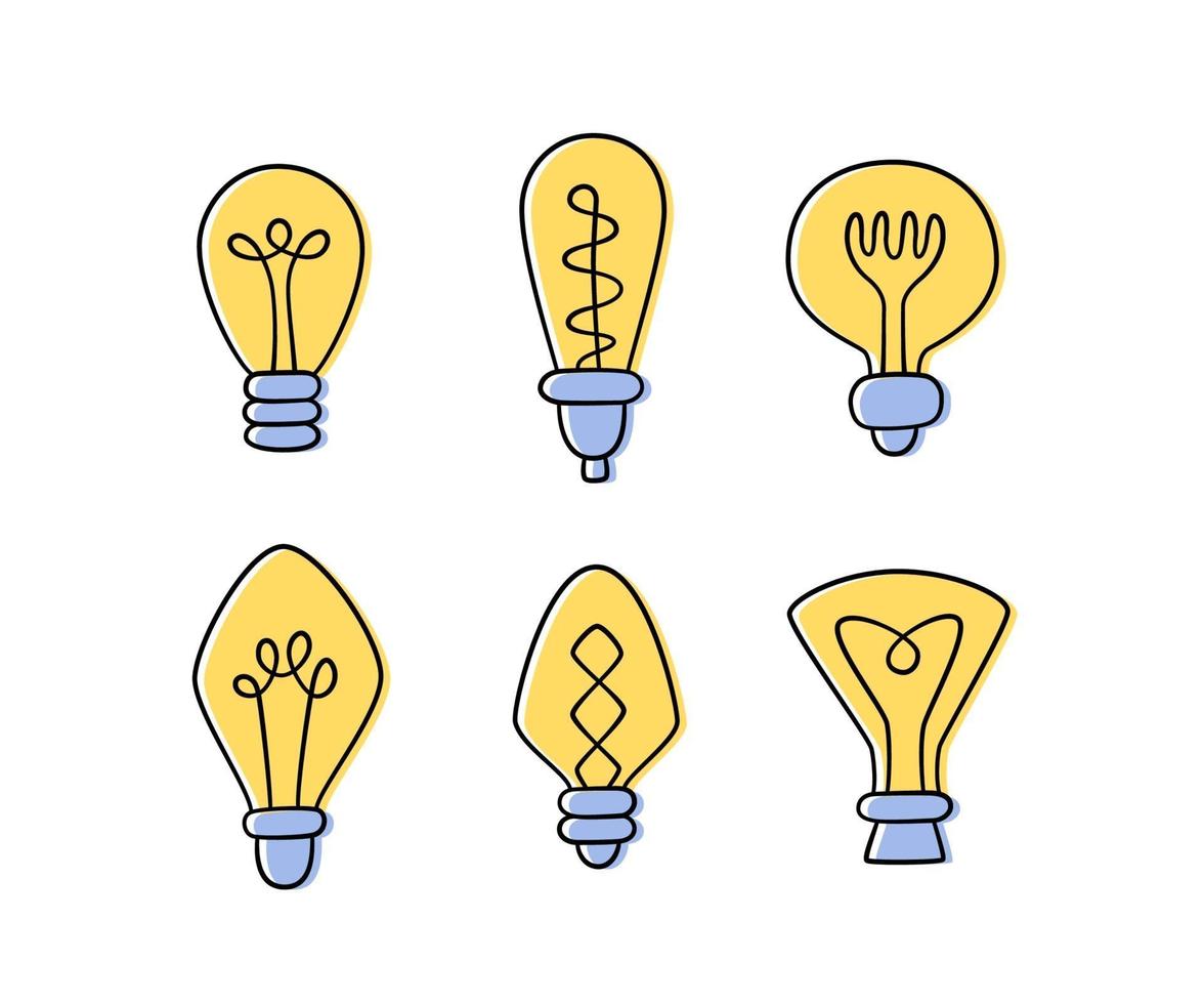 Set of hand drawn Light Bulbs. vector