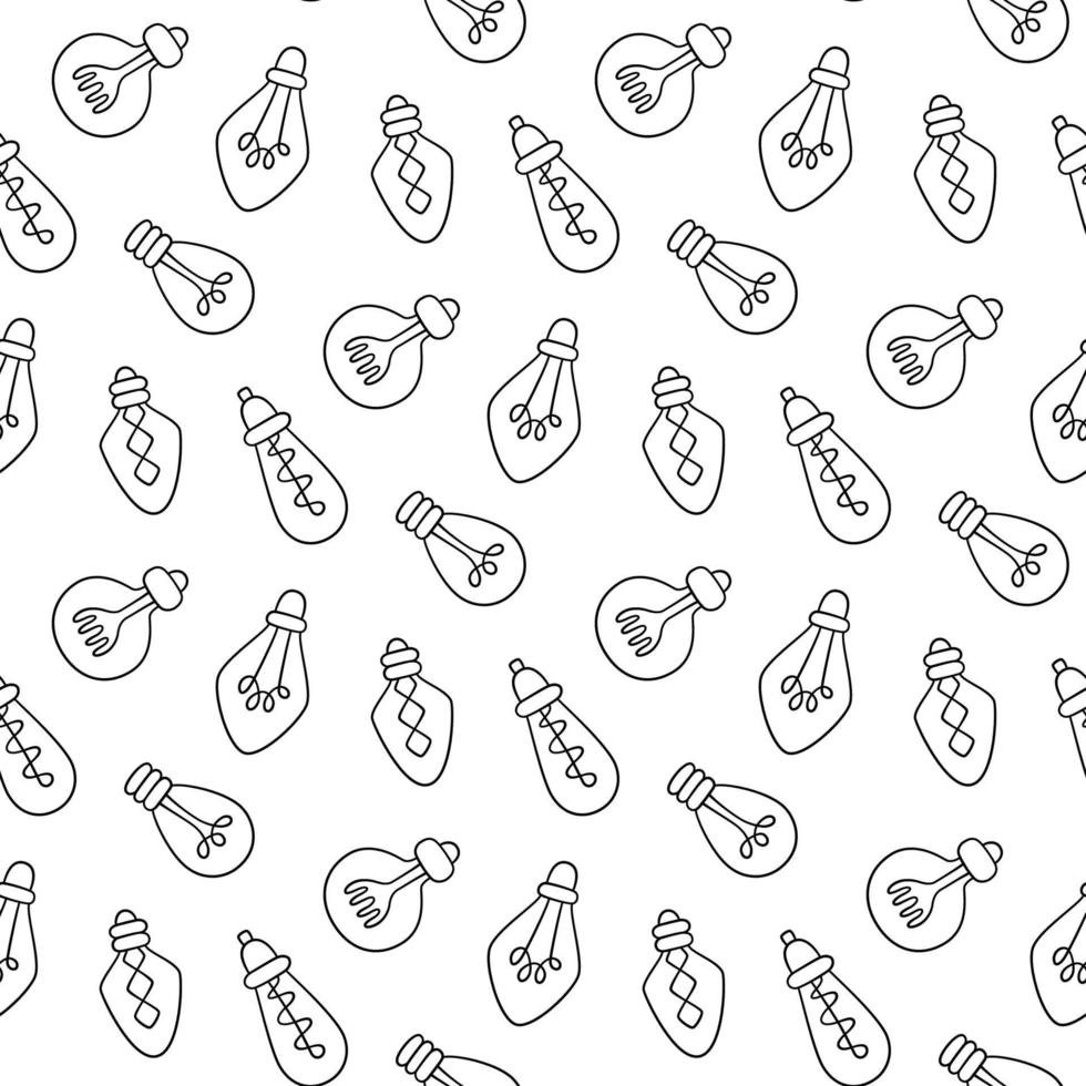 Hand drawn light bulbs seamless pattern. vector