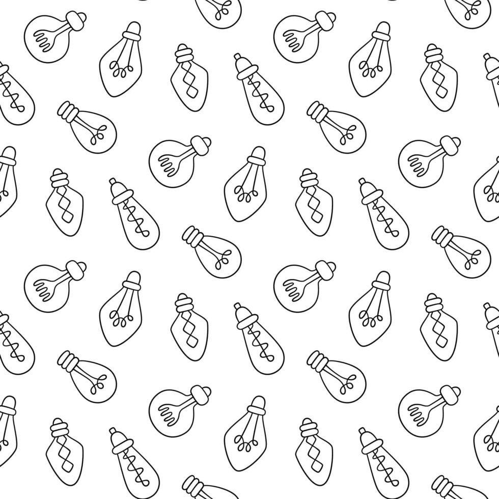 Hand drawn light bulbs seamless pattern. vector