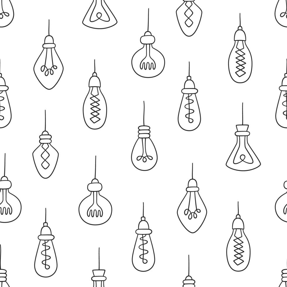 Hand drawn seamless pattern of Light Bulbs. vector