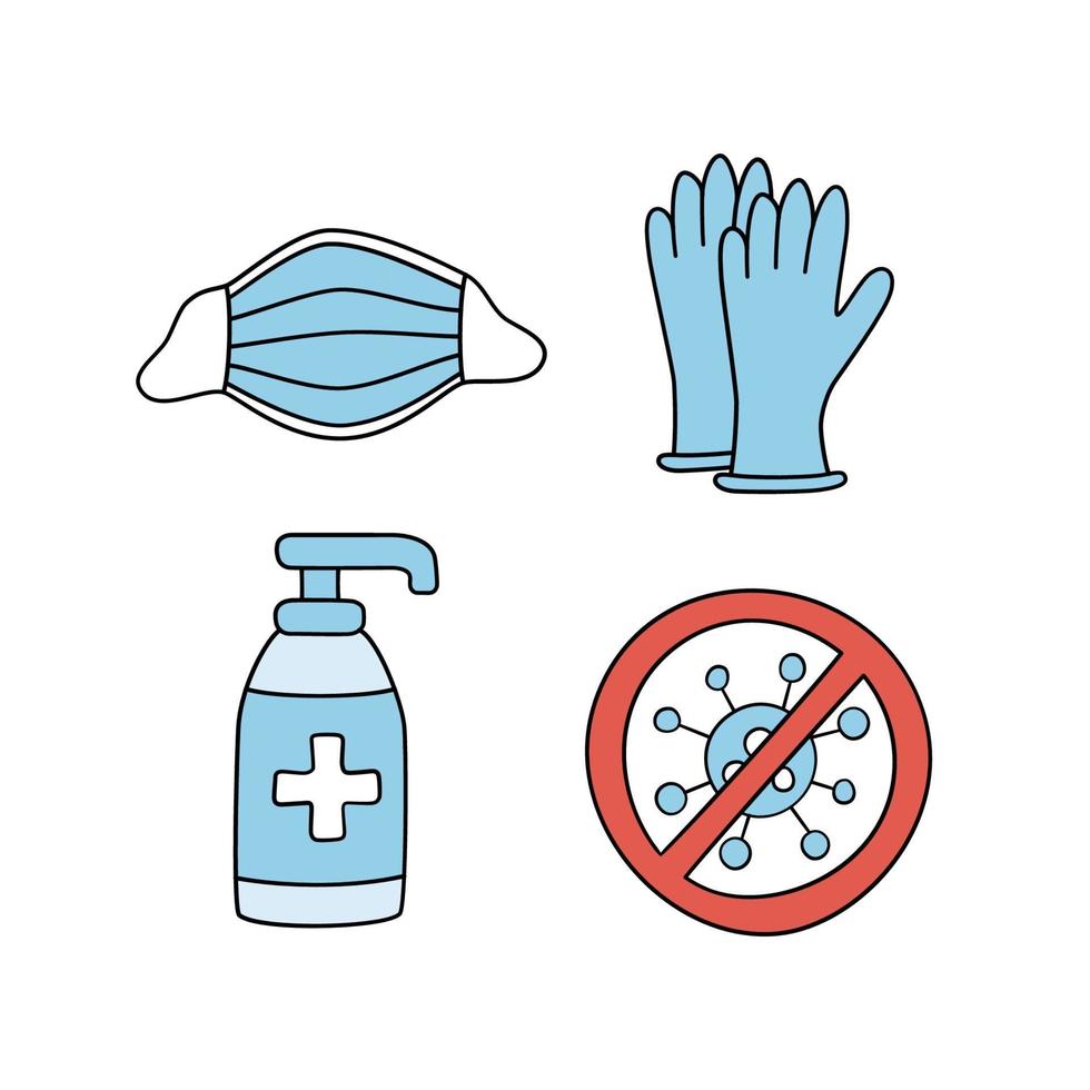 Medical face mask, latex gloves against coronavirus vector