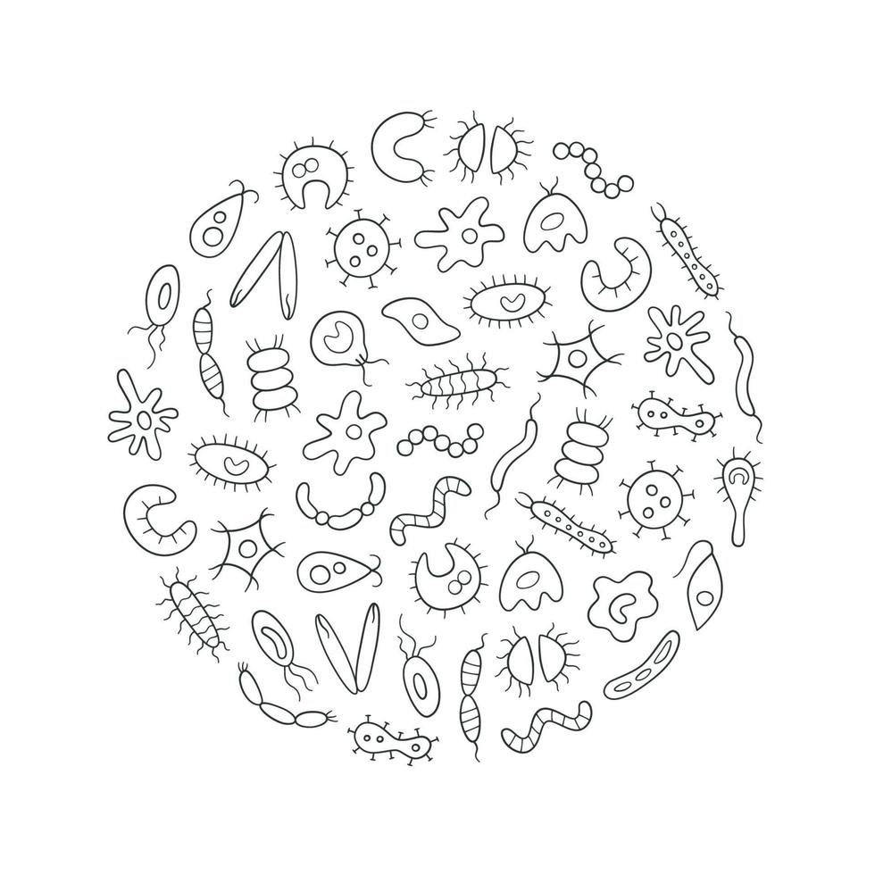 Microbes, virus, bacterias and pathogen icons colorful set vector