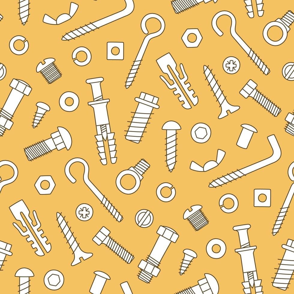 Seamless pattern of fasteners. Bolts, screws, nuts, dowels and rivet vector