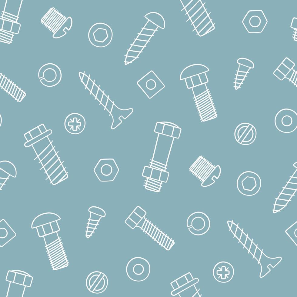 Seamless pattern of fasteners. Bolts, screws and nuts in doodle style vector