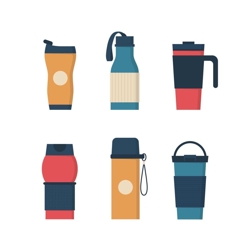 Tumblers with cover, travel thermo mugs, reusable cups for hot drinks vector