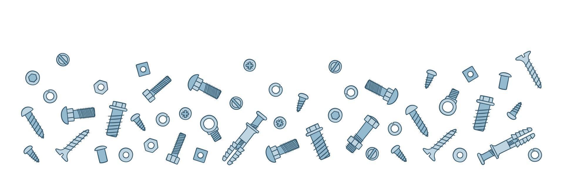 Background with fasteners. Bolts, screws, nuts, dowels and rivets vector