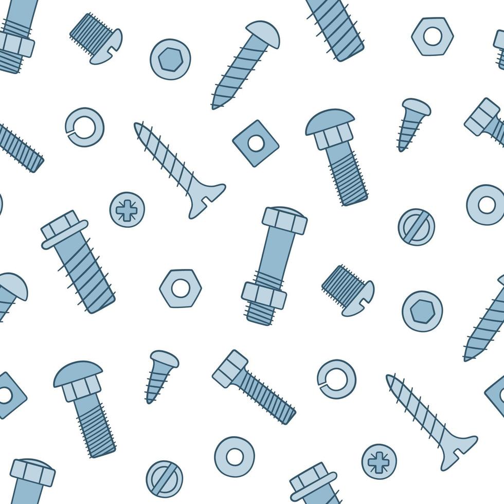 Seamless pattern of fasteners. Bolts, screws and nuts in doodle style vector