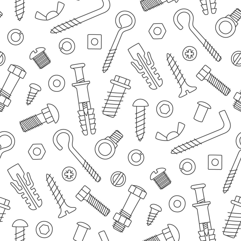Seamless pattern of fasteners. Bolts, screws, nuts, dowels and rivet vector