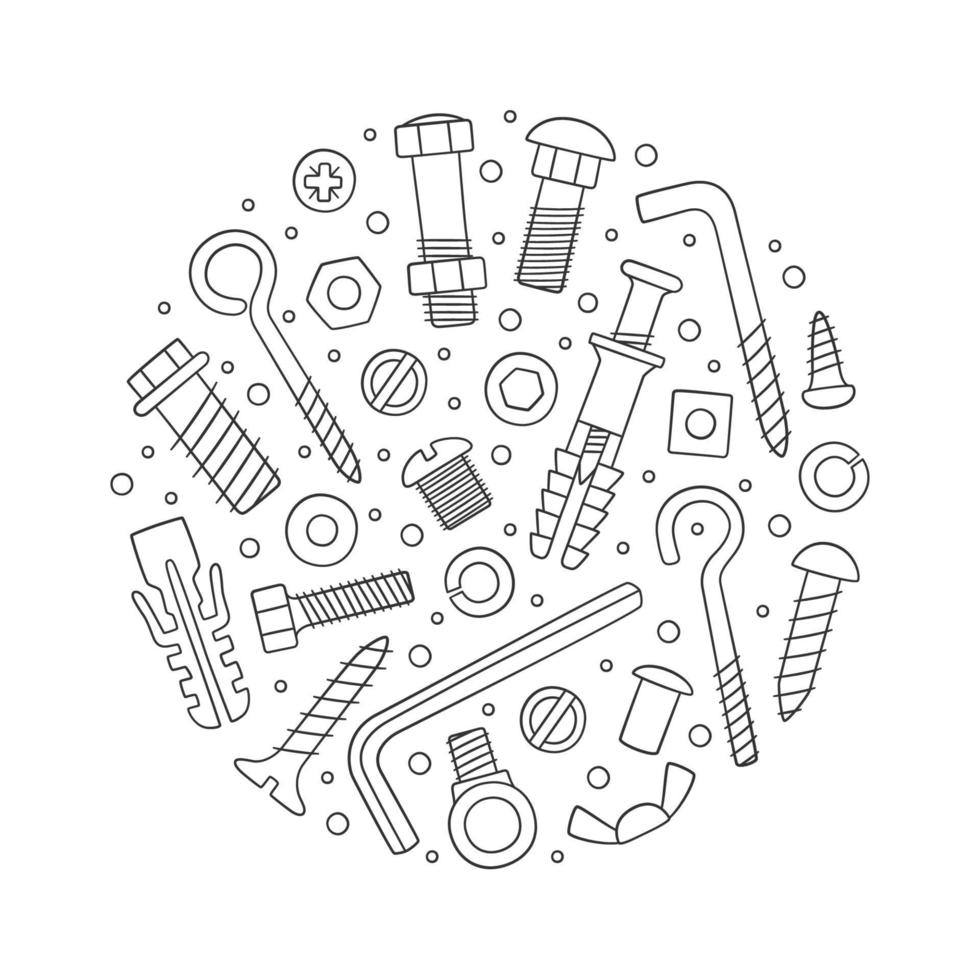 Set of fasteners. Bolts, screws, nuts, dowels and rivets vector