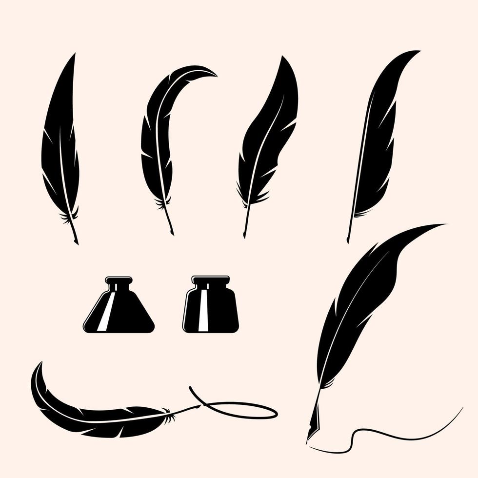 Ink quill, feathers Silhouette Vector Set