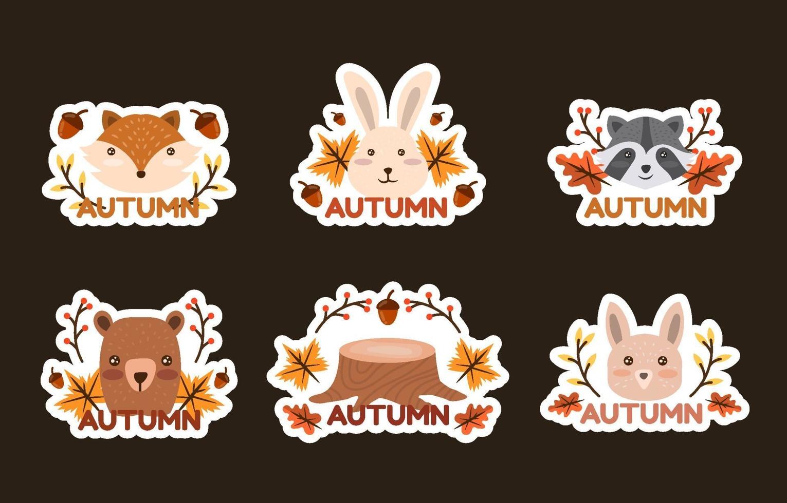 Autumn Flora and Fauna Sticker Collection vector