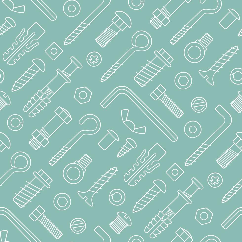 Seamless pattern of fasteners. Bolts, screws, nuts, dowels and rivets vector