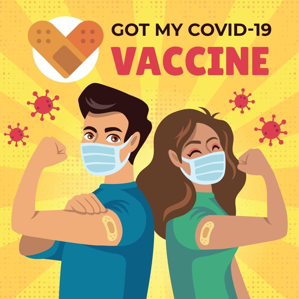 Strong Man and Woman After Vaccinated vector