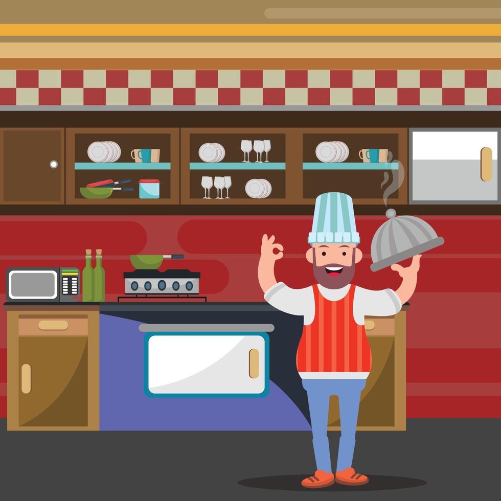 diseño de personajes de cocinero en un restaurante. vector