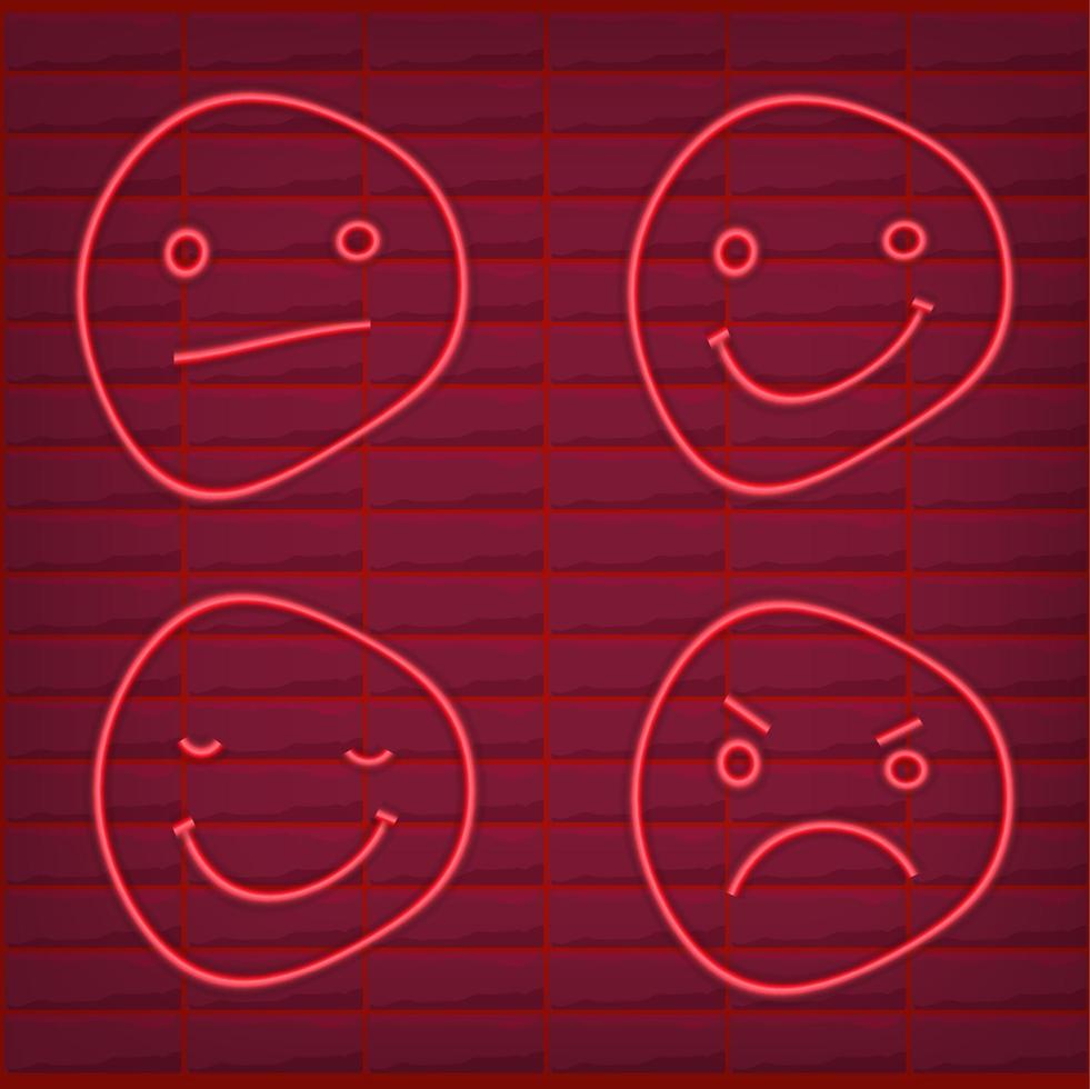 Set of Red emoticon light neon effect emoji smiley glow isolated vector