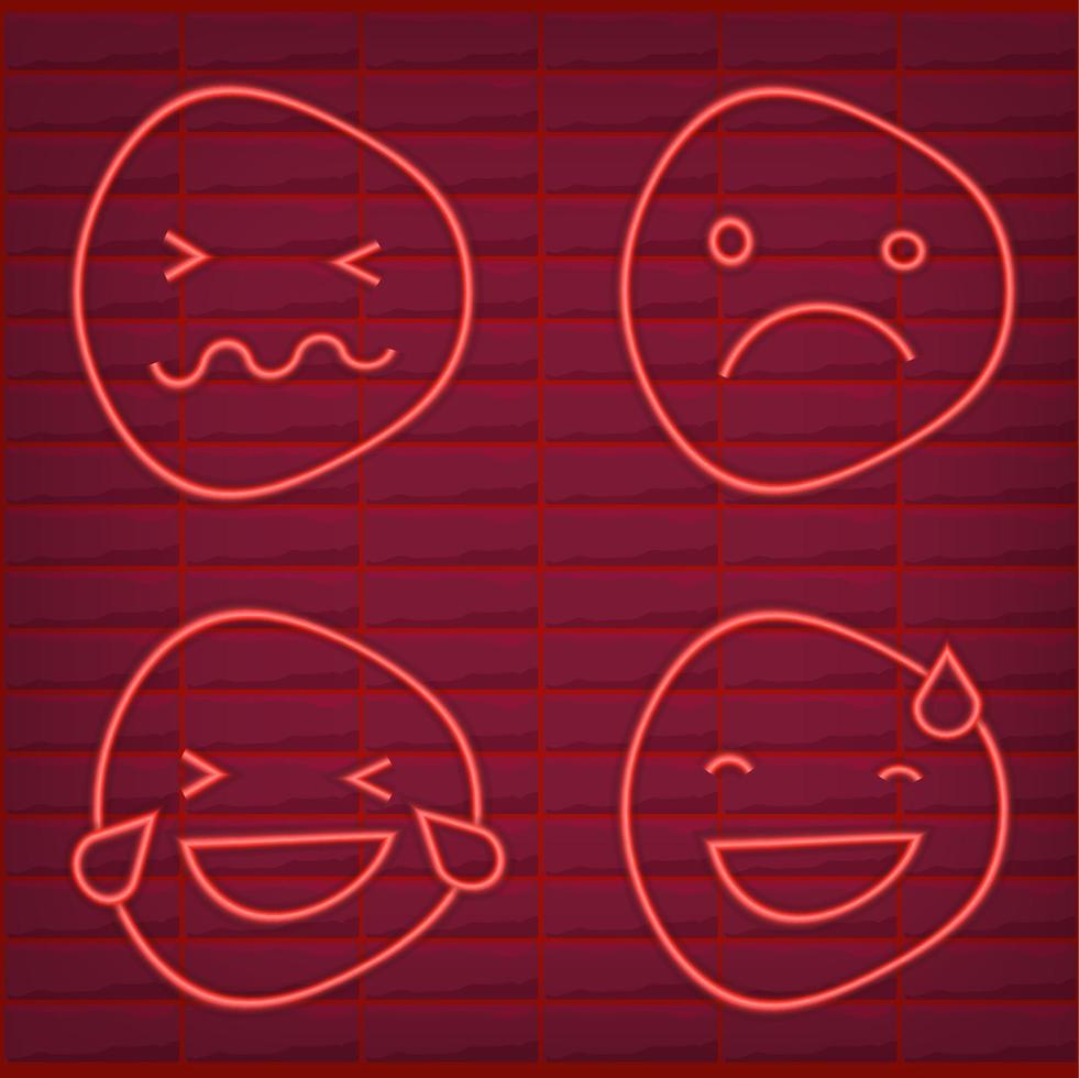 Set of Red emoticon light neon effect emoji smiley glow isolated vector