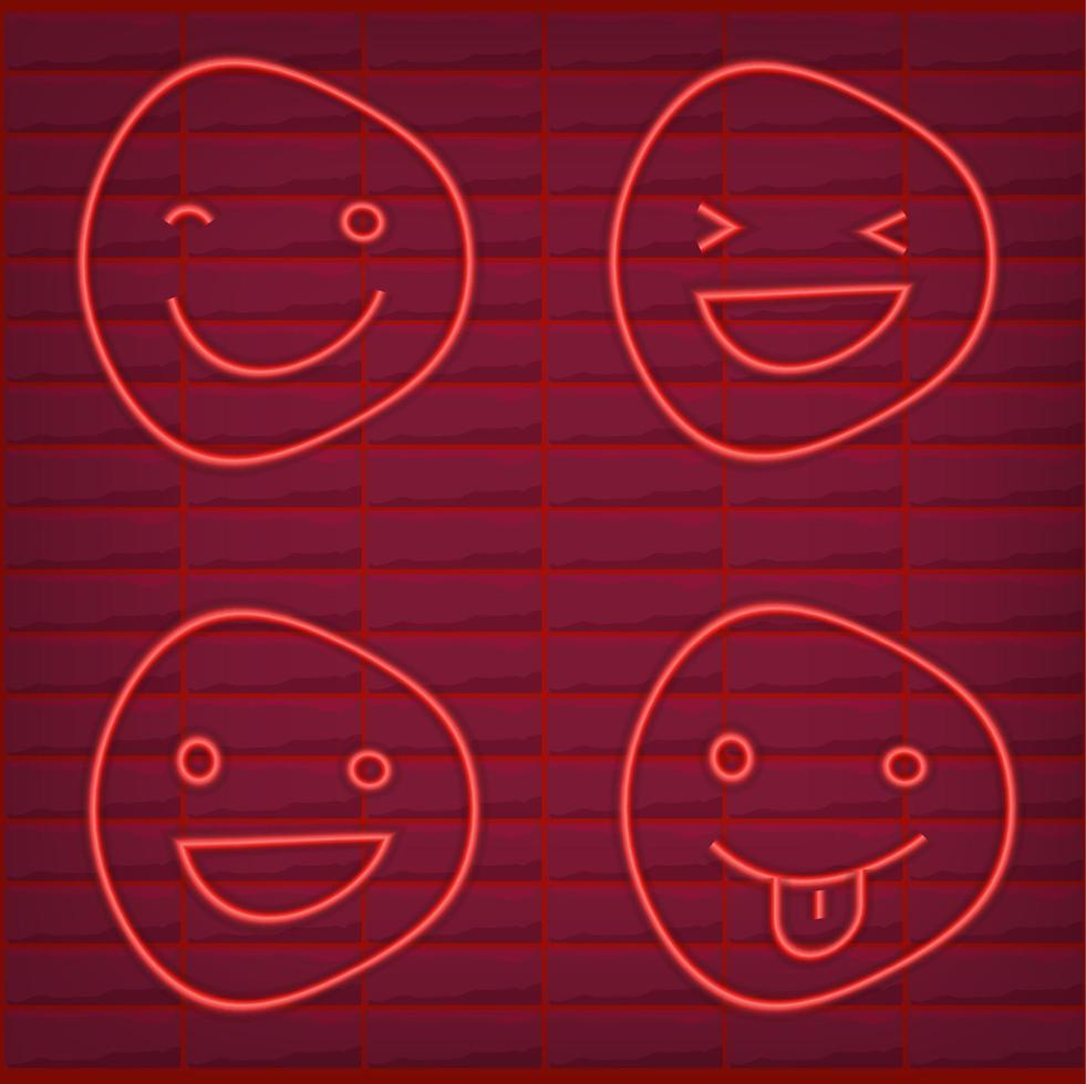 Set of Red emoticon light neon effect emoji smiley glow isolated vector