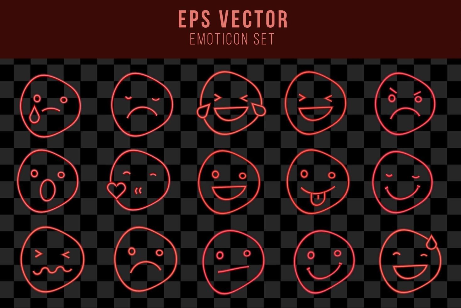 conjunto de emoticon rojo luz neón efecto emoji smiley personaje lámpara resplandor vector