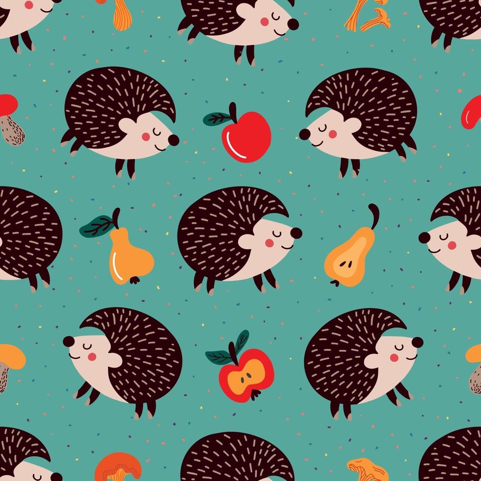 Seamless pattern with hedgehogs on blue background vector illustration