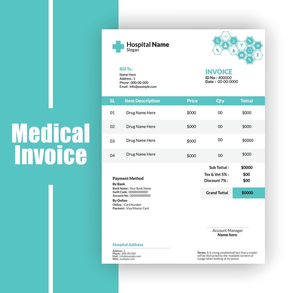 Medical invoice template vector