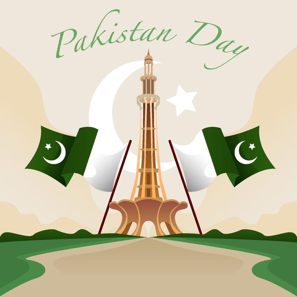 The Minar E With Pakistan Flags vector