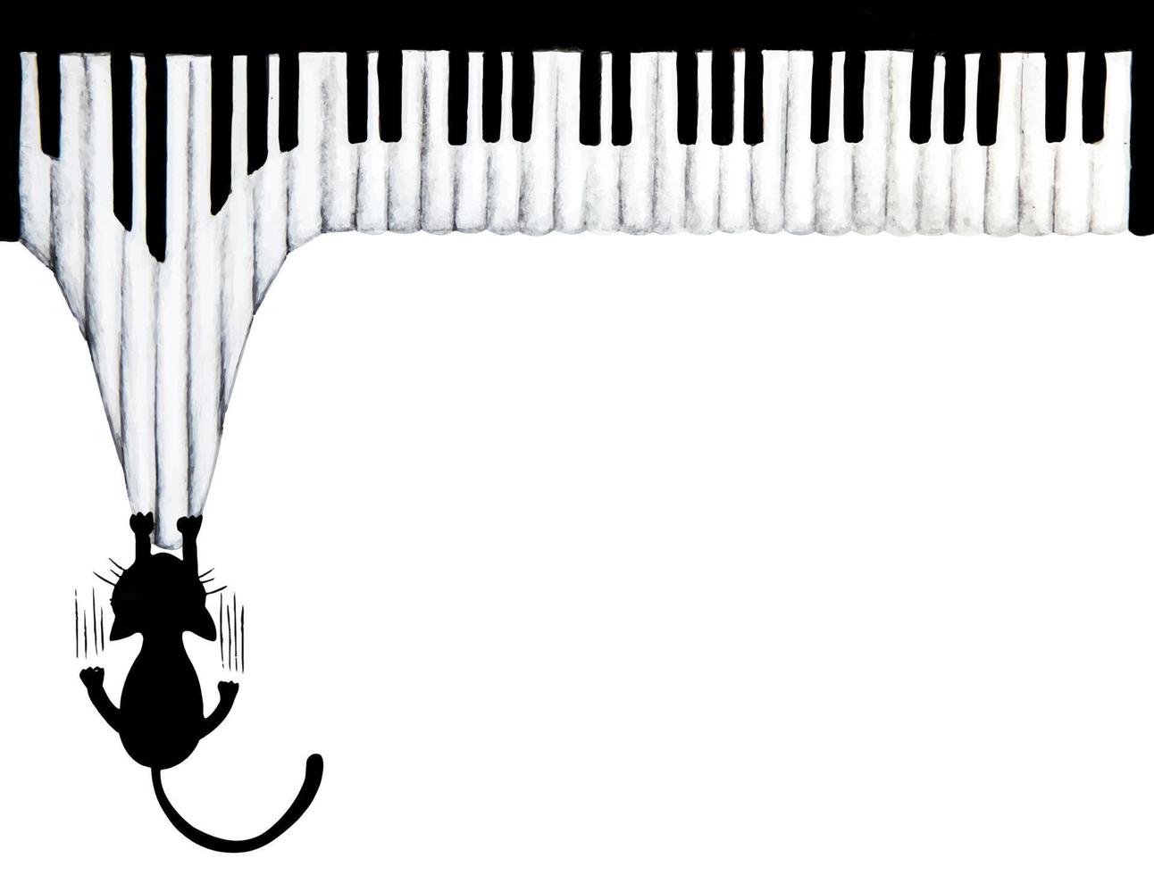 Black cat scratching piano - animal abstract vector