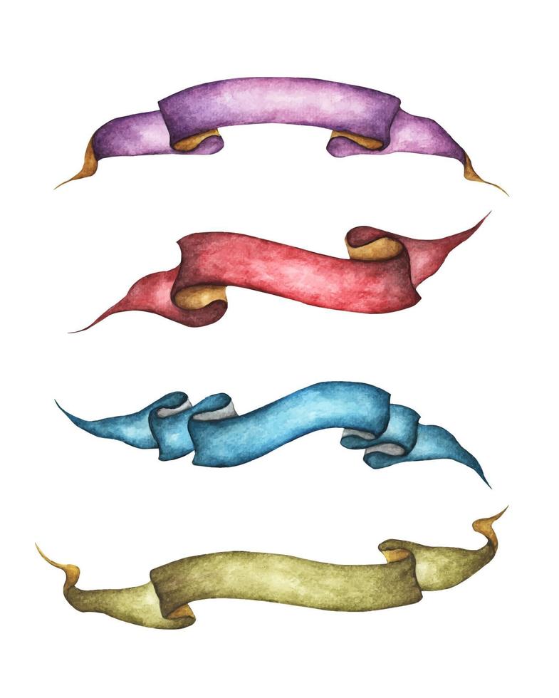 Watercolor ribbons set. Stripes or banners for text. vector