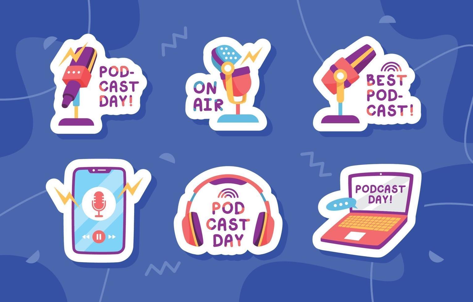 Podcast Day Sticker Collection vector