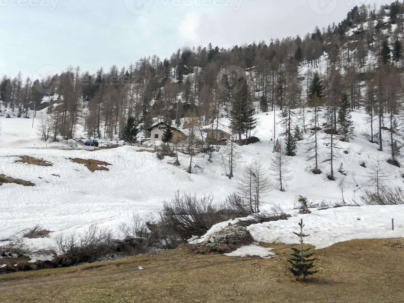 paisaje nevado de las montañas valtellina foto