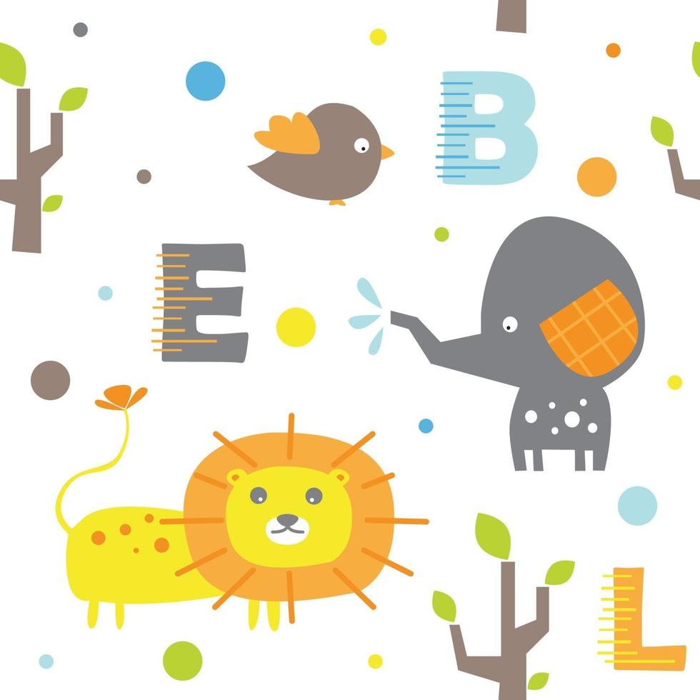 cute animal pattern with alphabet vector