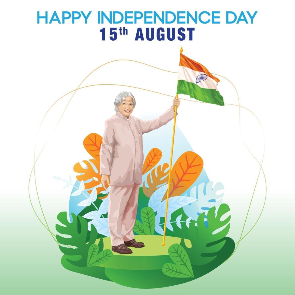 saludos del día de la independencia de la india con un maestro sosteniendo la bandera india vector