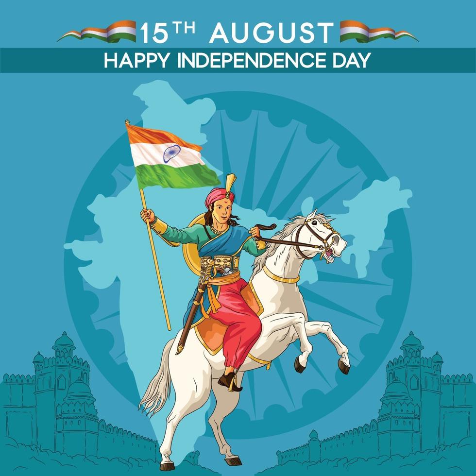 Independence Day greetings with Indian Queen Holding flag vector