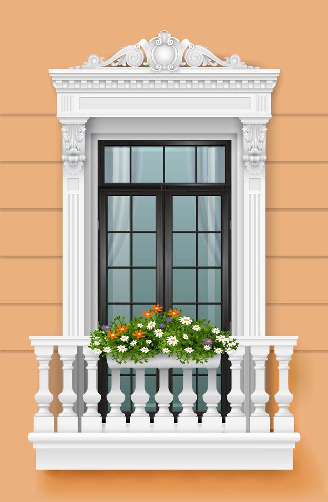 Classic balcony on the facade with a door vector