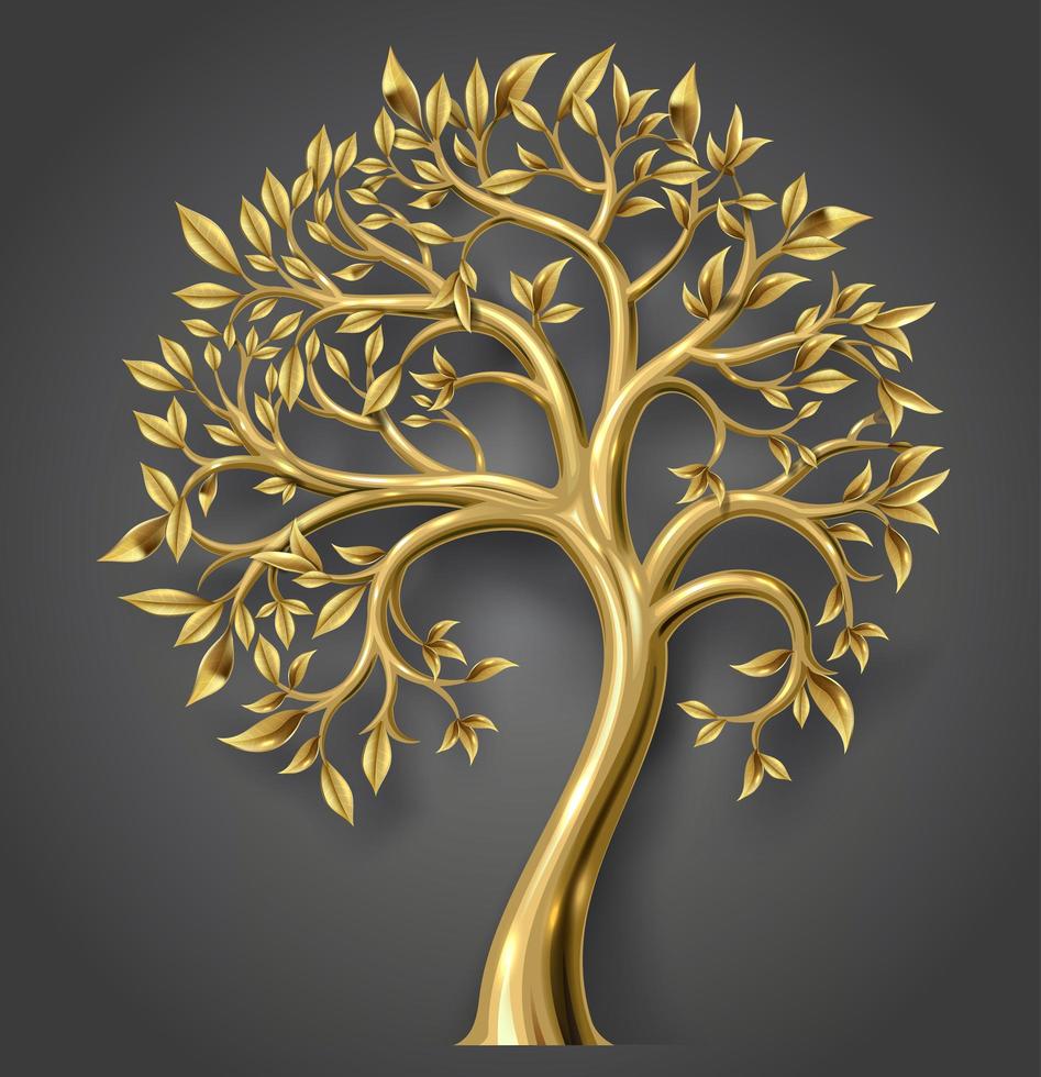 árbol de hadas decorativo dorado con hojas doradas vector