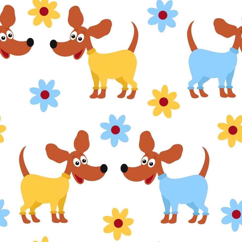 Patrón de perros enamorados con flores ilustración vectorial vector