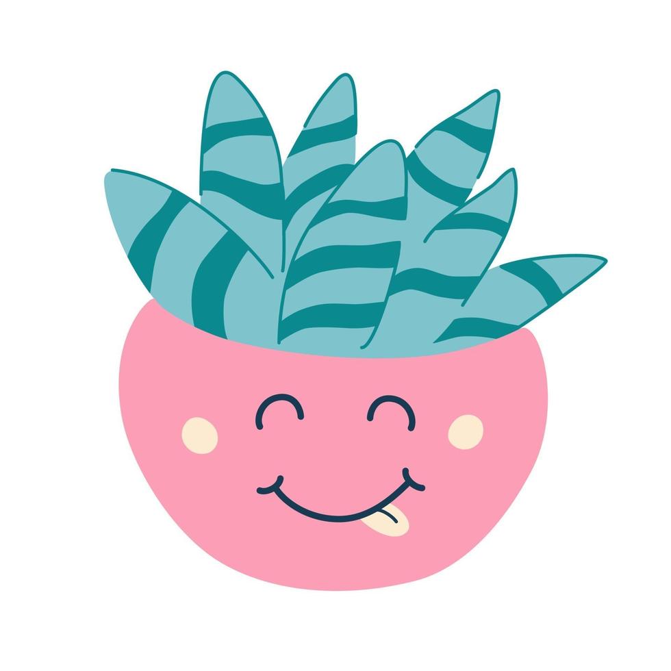 Succulent cactus in pot. Cute happy funny plant. vector