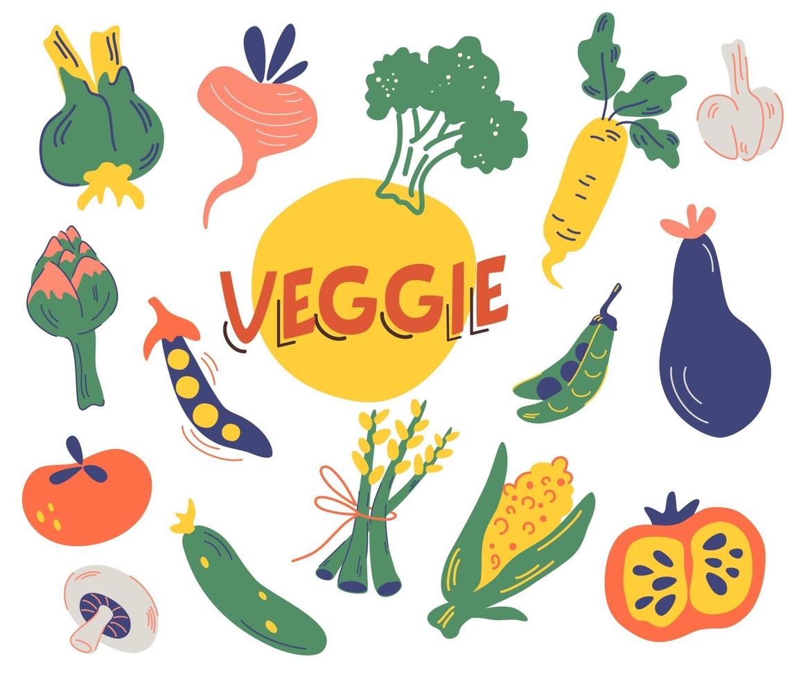 Big set of different vegetables. Greens harvest. vector