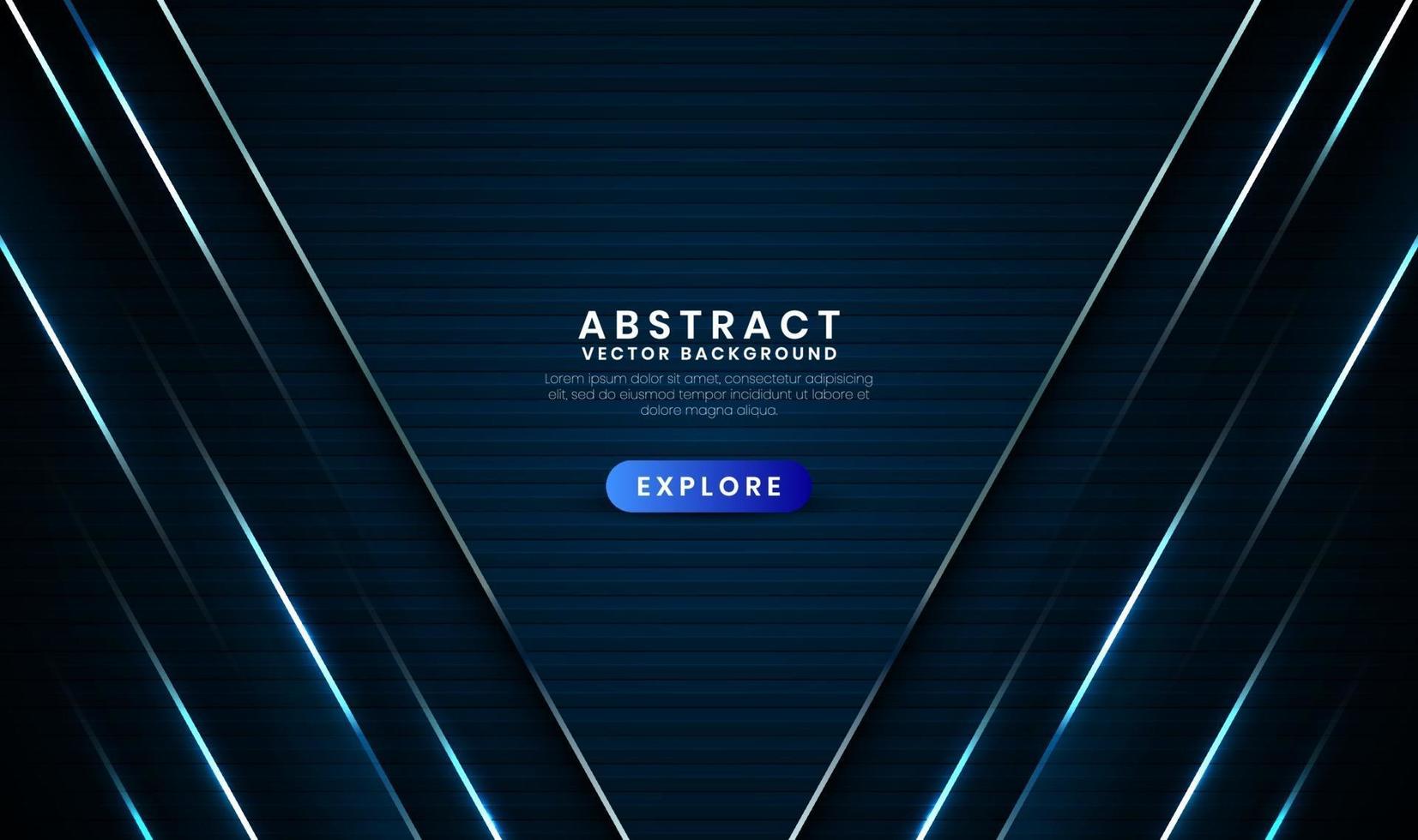 Geometric navy blue 3d abstract background with metallic lines effect vector