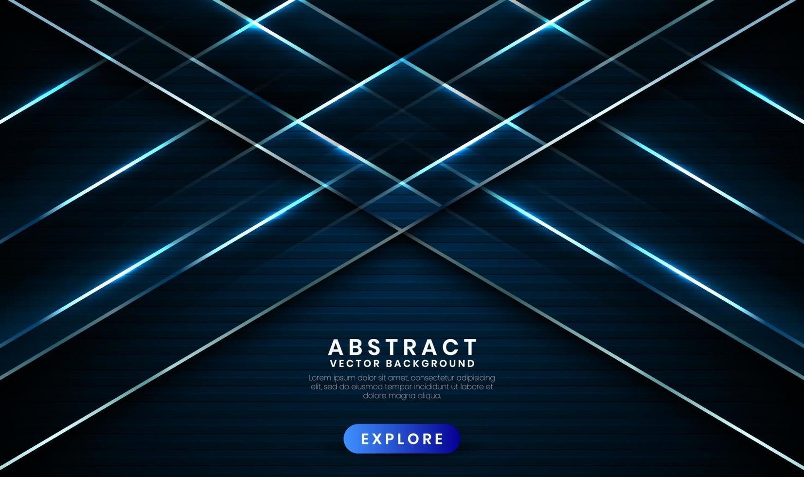 Geometric navy blue 3d abstract background with metallic lines effect vector