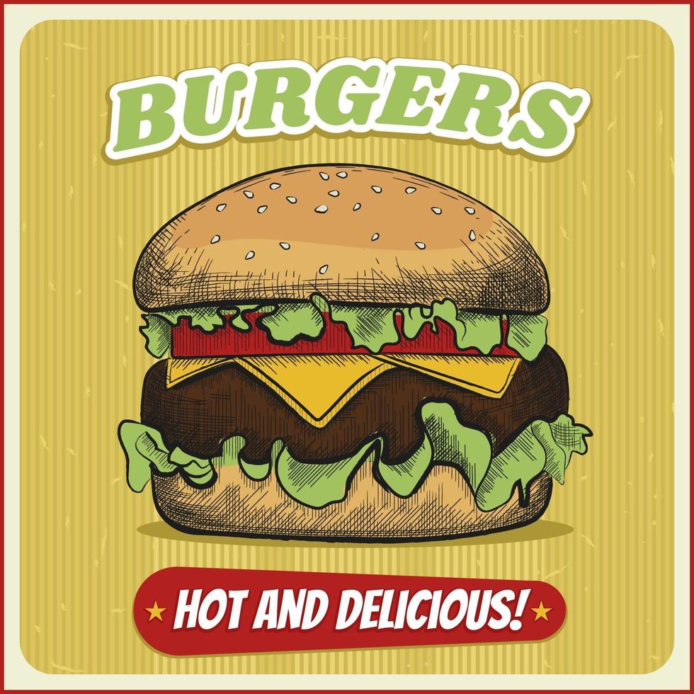 hamburguesa en estilo grabado. cartel vintage. vector dibujado a mano