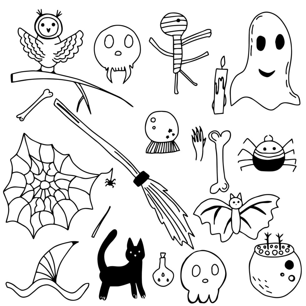 Vector witch magic design elements set. Hand drawn, doodle.