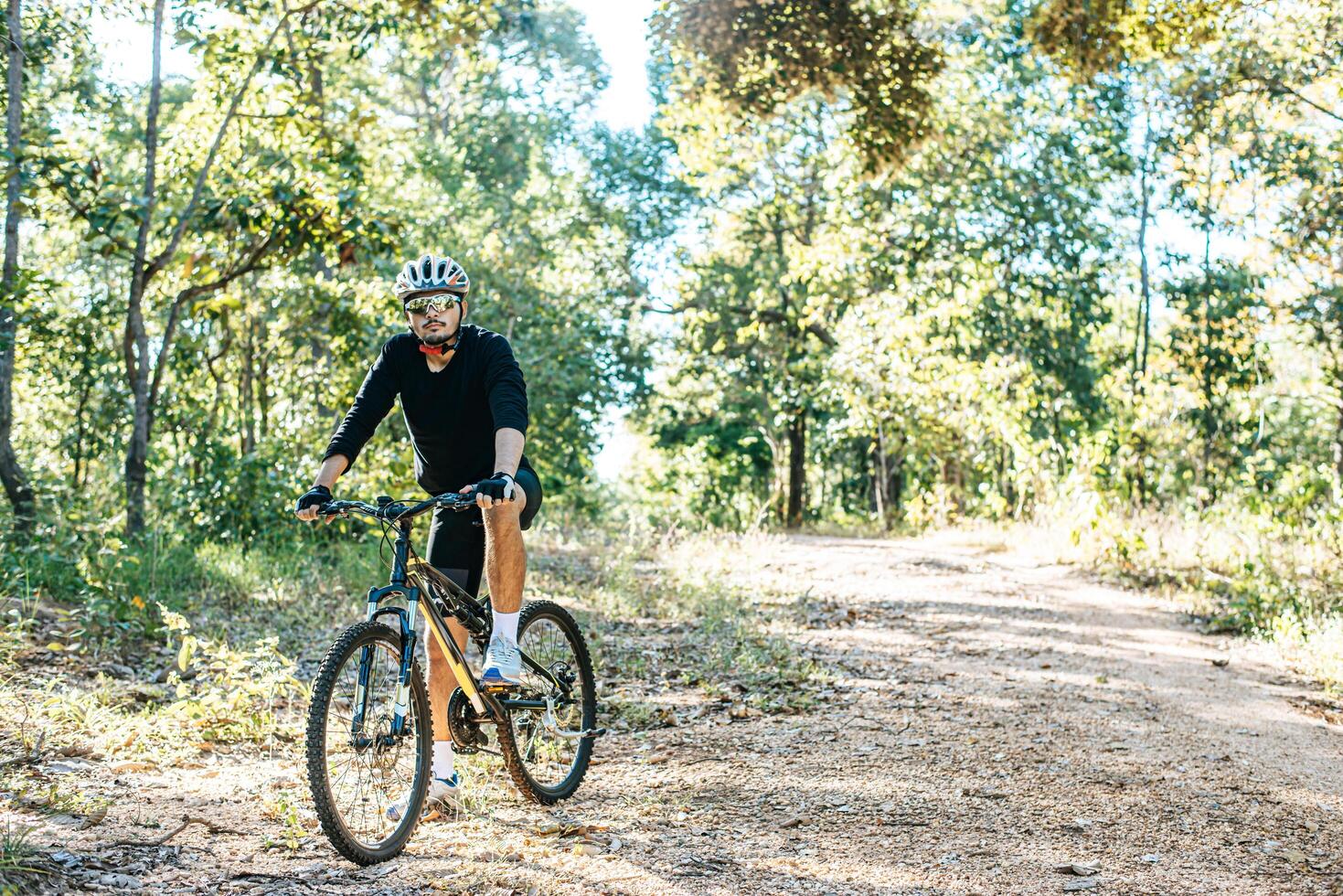 ciclistas de montaña sentados en bicicletas foto