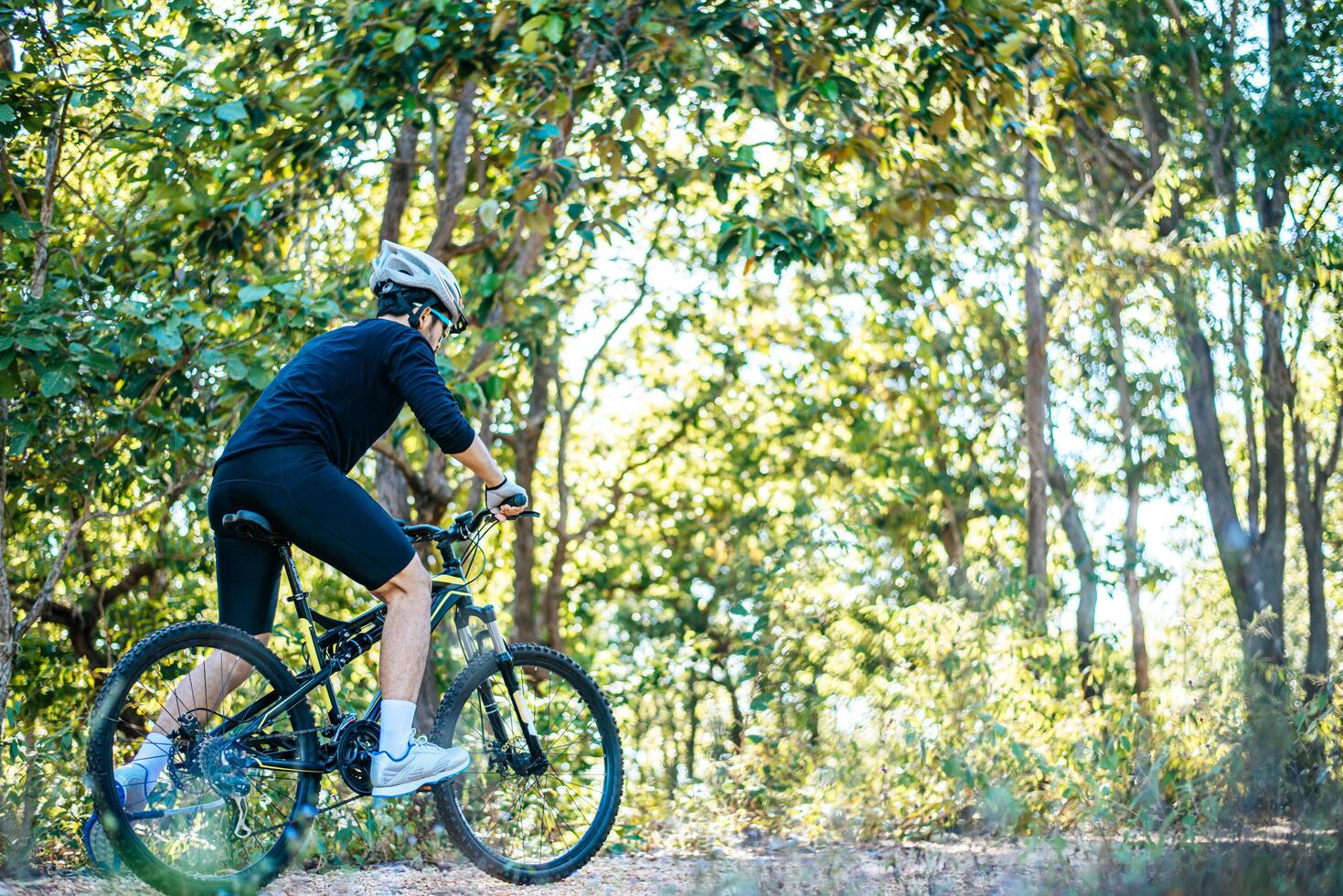 Mountain cyclists sitting on bicycles photo