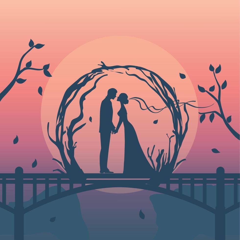 silhouette of romantic couple have engagement vector