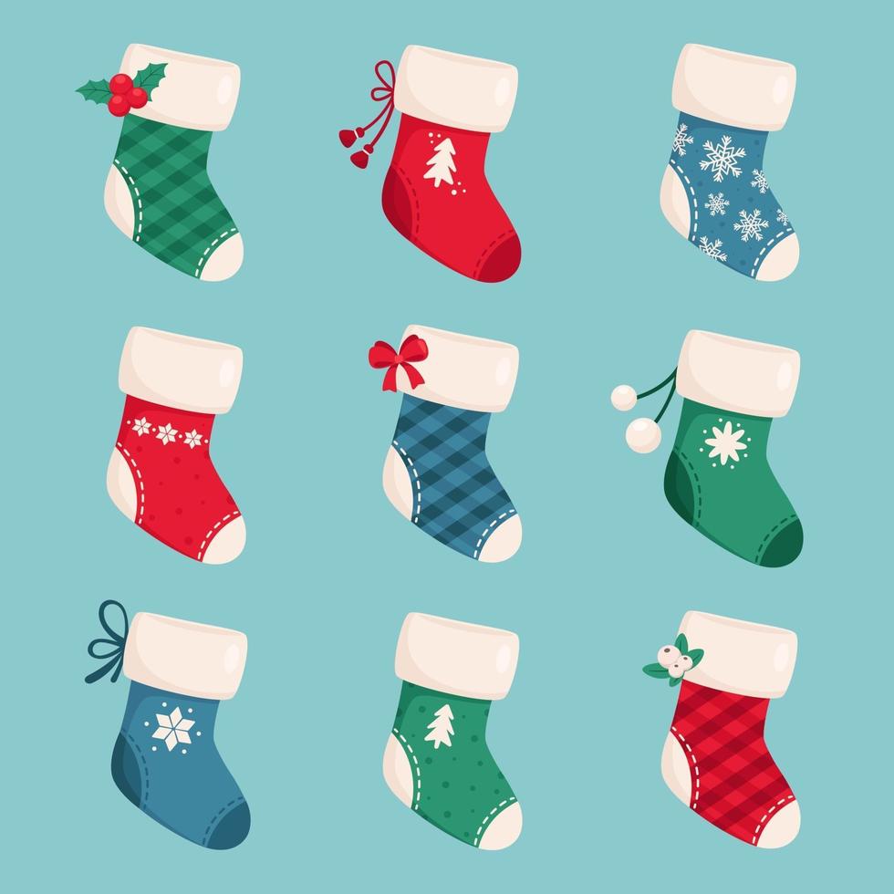 colección de calcetines de navidad. medias de Navidad vector