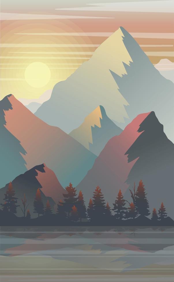 Panoramic mountain evening landscape on the background vector