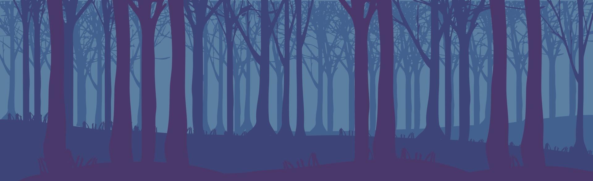 Panoramic landscape dark night dense forest - Vector