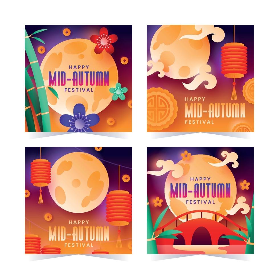 Mid Autumn Festival Card Set vector