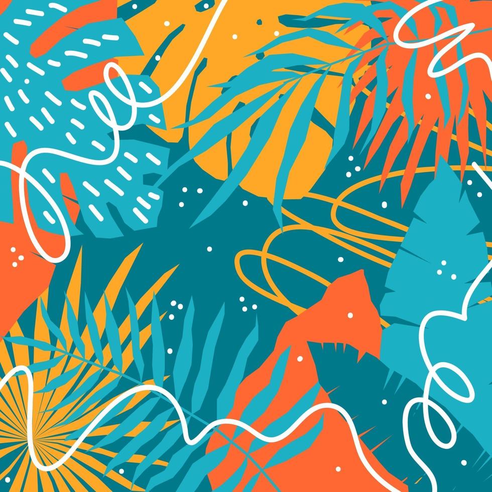 Fondo abstracto de plantas tropicales. plantilla de cubierta de planta dibujada a mano vector